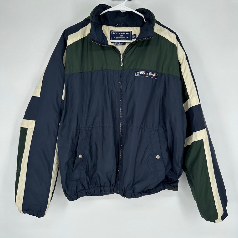 Vintage 90s Polo Sport Ralph Lauren Sportsman Jacket Navy Green Colorblock M